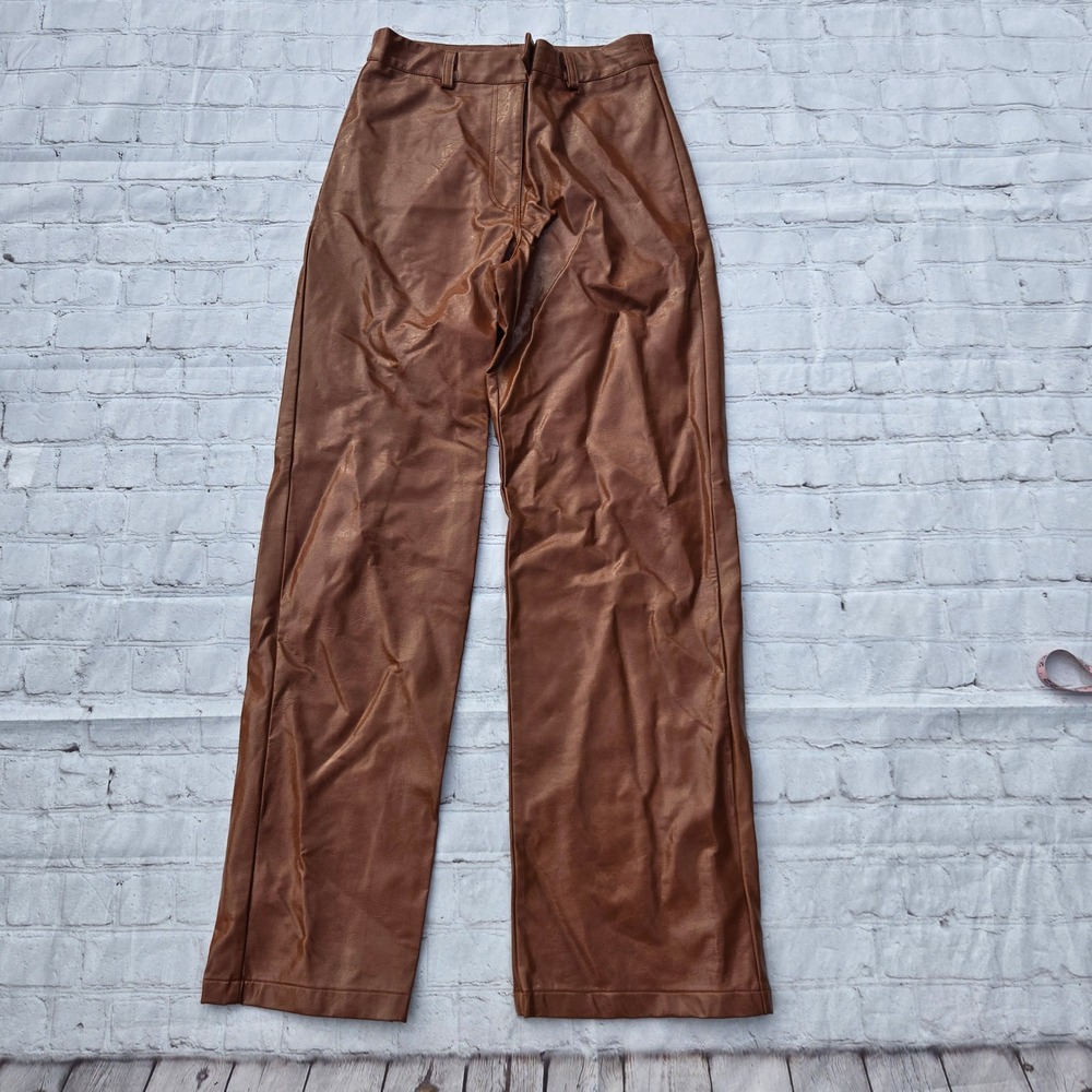 Cotton On Womens Brown Faux Leather High Waisted Wide Leg Pants Size 6 fall